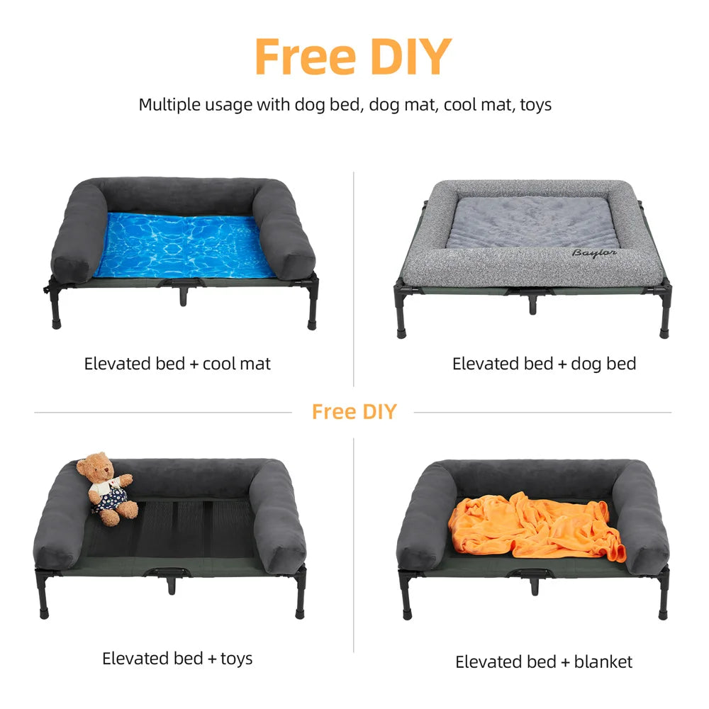 BORWART Outdoor Raised Dog Bed With Cooling Breathable Mat