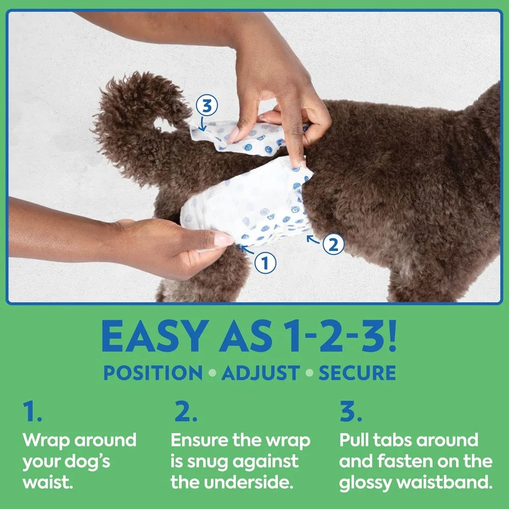 PetCare Disposable Male Dog Wraps, Puppy Pee Wraps, Belly Bands for Dogs, Leak Proof, WetnIndicator