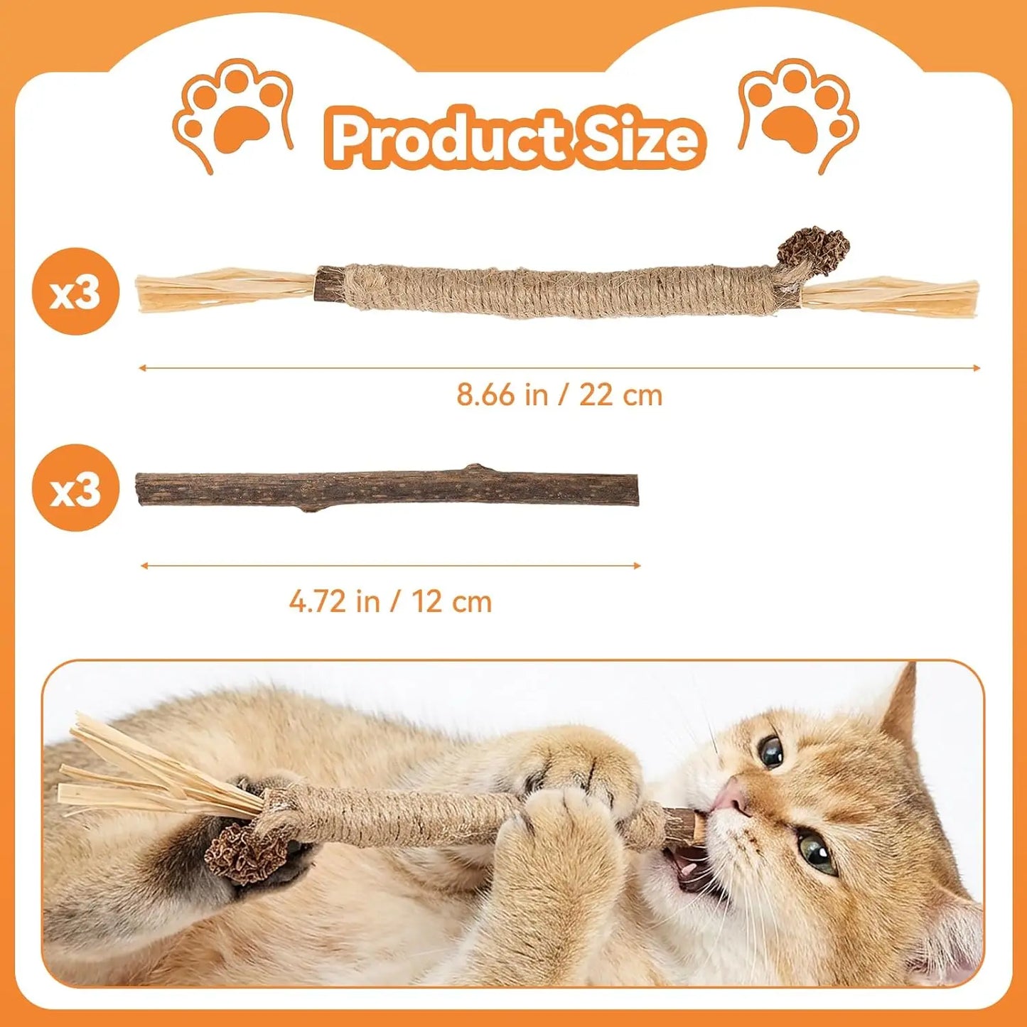 6Pcs Silvervine Sticks for Cats with Catnip Bag, Cat Chew Toys for Teeth Cleaning and Anxiety Relief, Natural Dental Care Kit fo