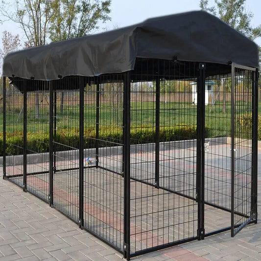 Outdoor Dog Kennel With Anti UV Waterproof Cover Metal Welded Wire Playpen
