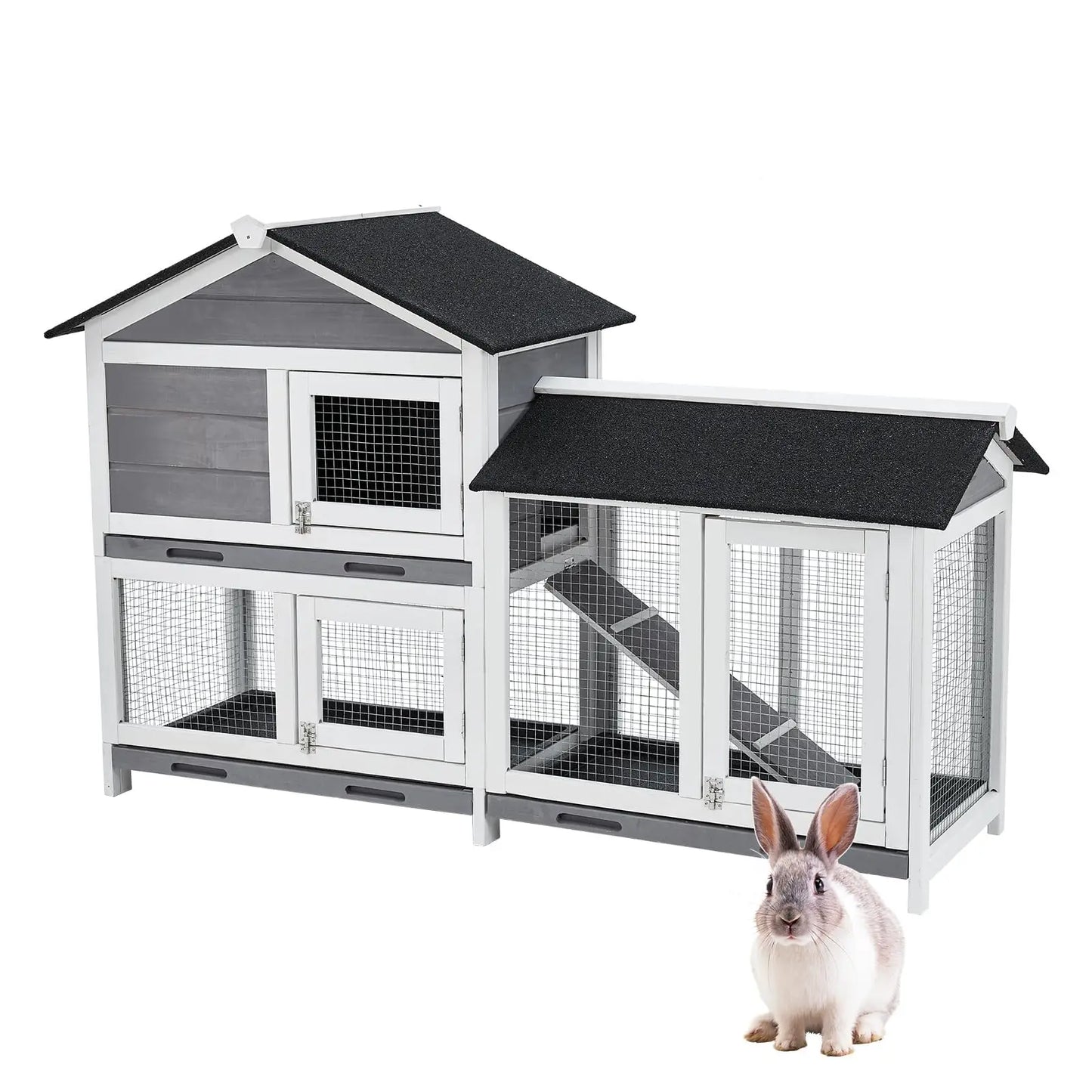 Bunny Hutch Cage With Leak Proof Trays And Wooden Roof