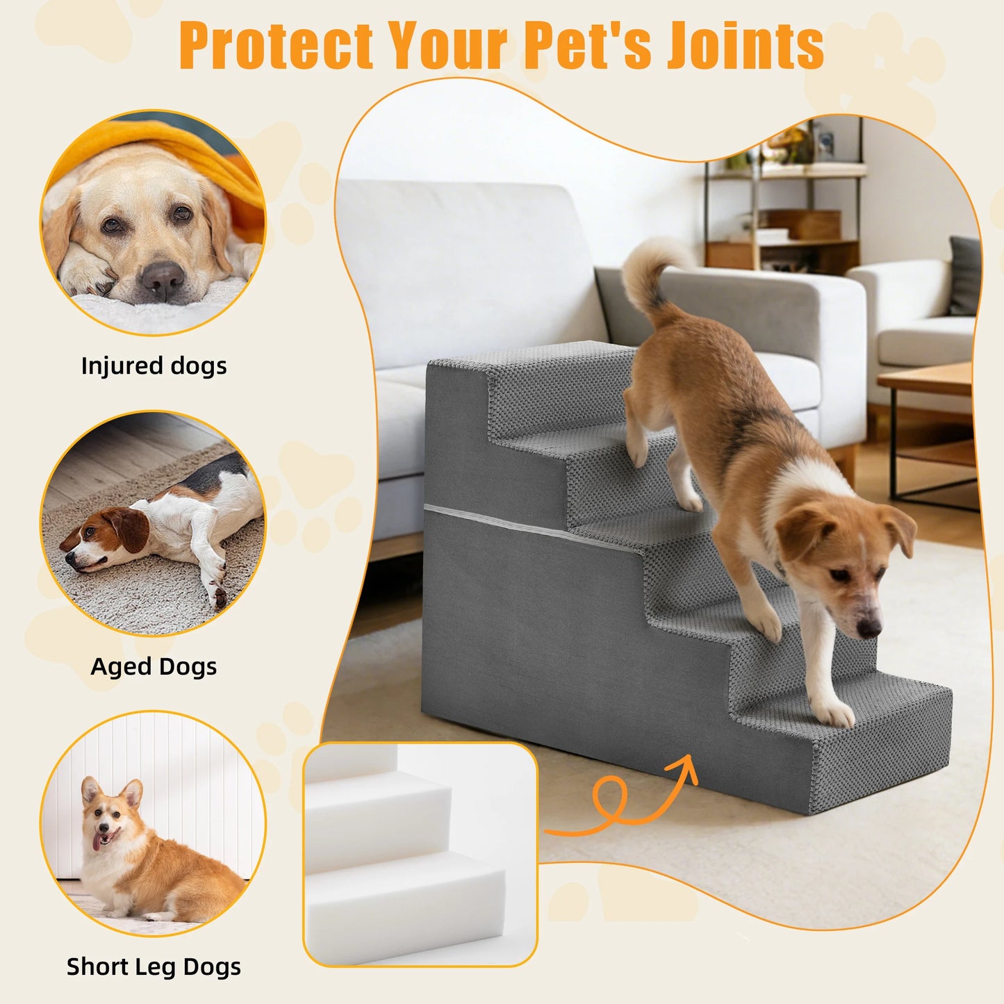 Right Angled Foam Dog Stairs Ramp For Small Dogs Indoor
