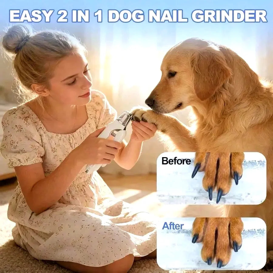New model 2-In-1 Dog Nail Clippers With Lights - Electric Pet Nail Grinder Quiet, Suitable For Small Large Dogs And Cats, LED Prevents Over-Cutting, USB-C Rechargeable Safety Protection Grooming Kit For Black Nails