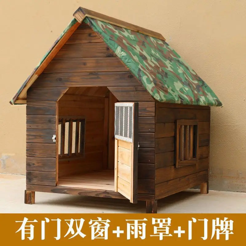 Rainproof and waterproof outdoor solid wood carbonized  all-season dog   cat pet house kennel