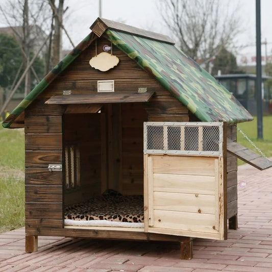 Rainproof and waterproof outdoor solid wood carbonized  all-season dog   cat pet house kennel