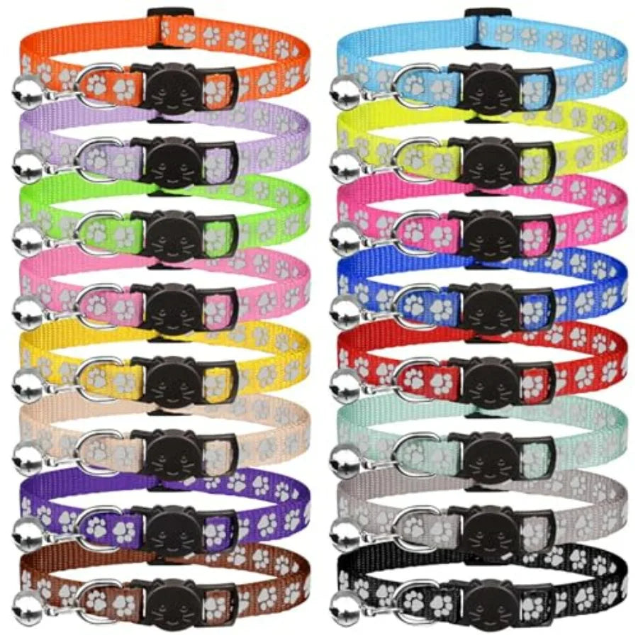 16 PCS Breakaway Cat Collars with Bells Reflective Cat Collar Safety Nylon Kitten Collars Cat Collars for Girl Boy Cats 7.5"-12