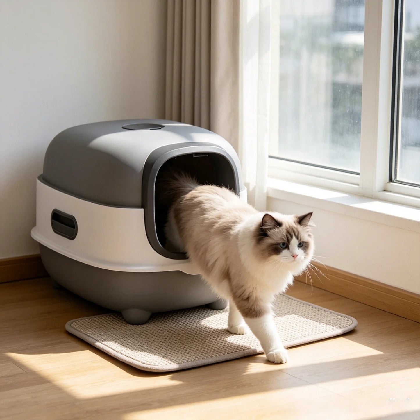 Large Enclosed Cat Litter Box Hooded Kitty Pan Box Front Entry Toilet Tray with Litter Scoop Anti-Splashing