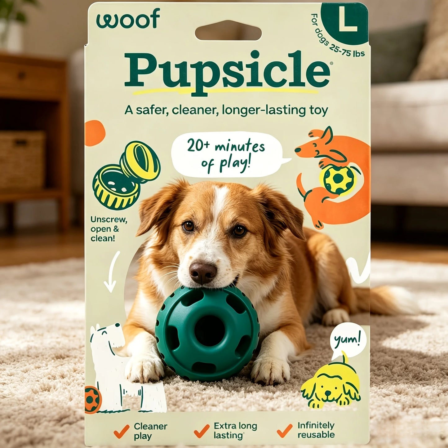 2 Pupsicle interactive dog chew toys, suitable for puppies and adults, bite resistant toys, with weighted base and cushioned snack box, low food design puppy snack box, suitable for dog breeds weighing 25-75 pounds