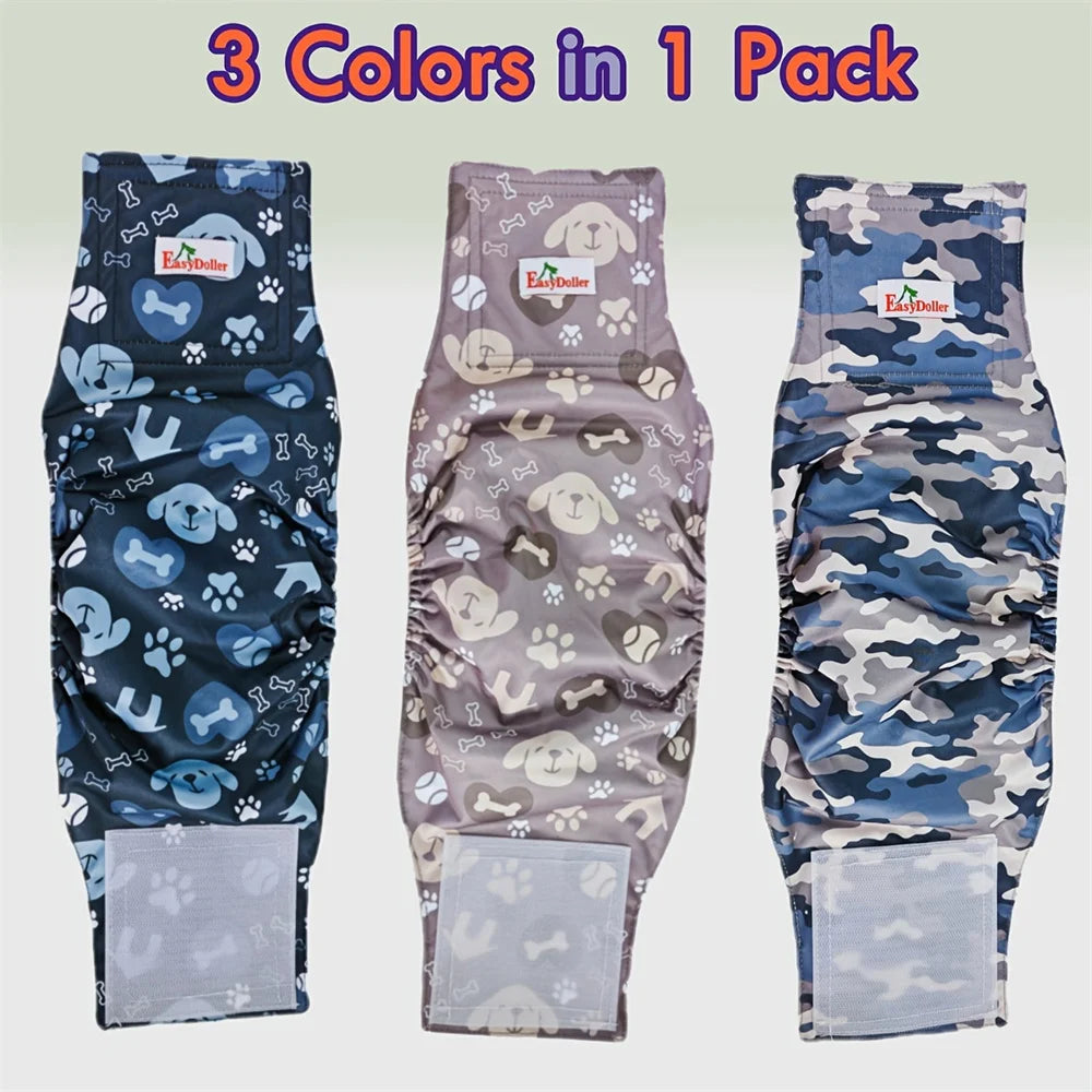3 Pcs Washable Male Dog Diaper Cute Claw Bone Print Pet Sanitary Panties for Puppy Reusable Nappy Belly Wrap Leak Proof Diapers