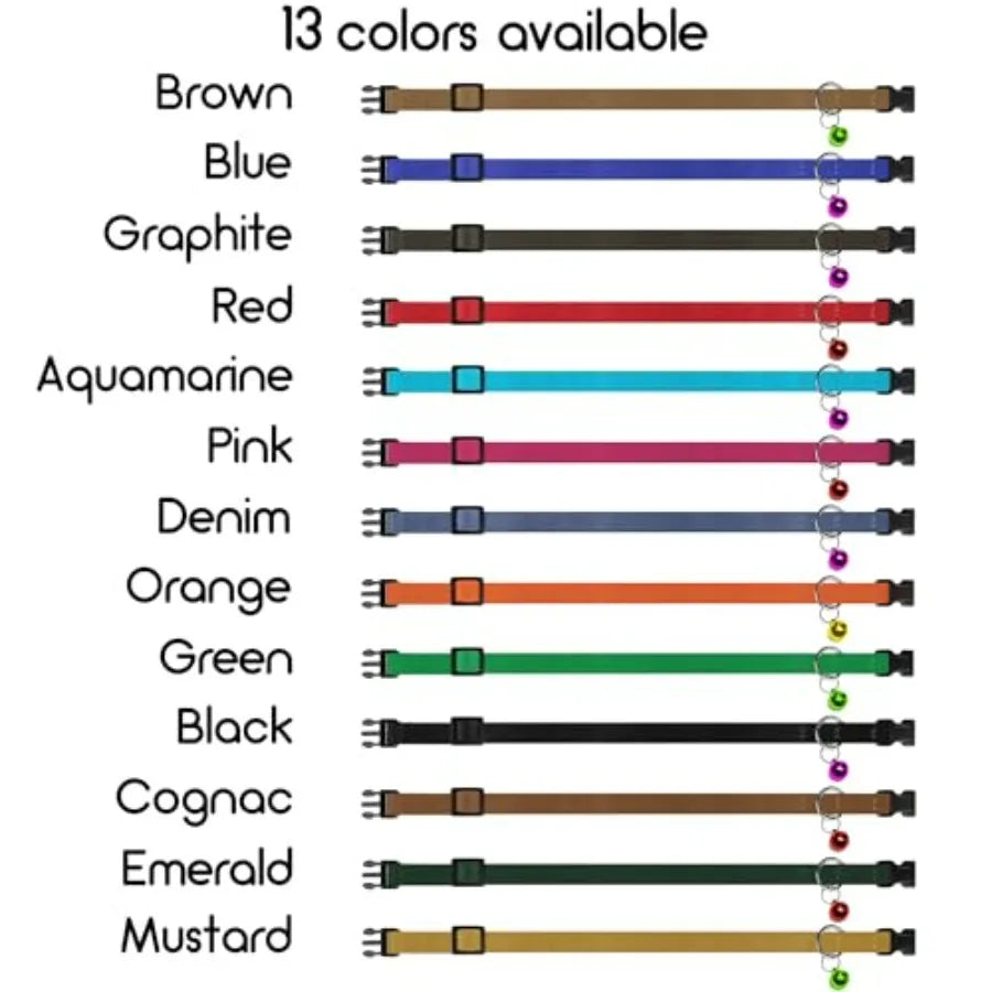 Breakaway Cat Collar Leather with Removable Bell - 13 Colors Available - Soft Adjustable Girl Boy Safety Lightweight Pet Kitten