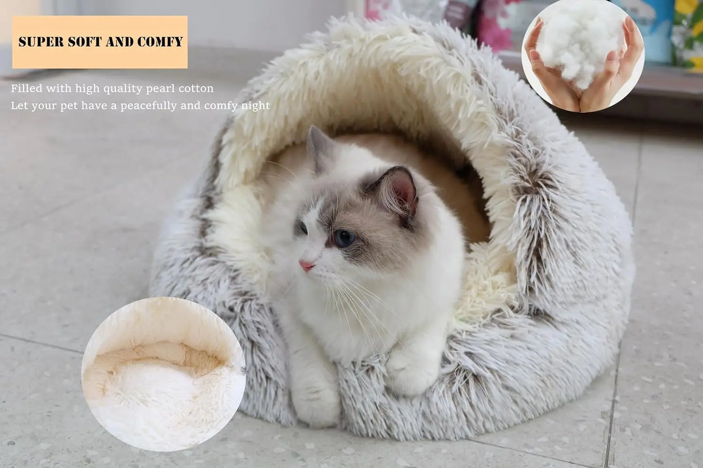 Calming Round Dog Bed And Cat Cave With Hooded Cover
