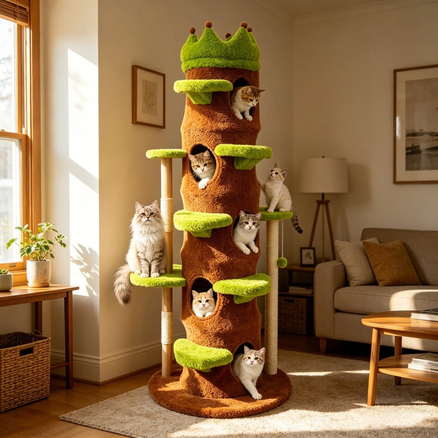 Indoor Cat Tree Tower Five Levels Plush Crown Perch Stairs