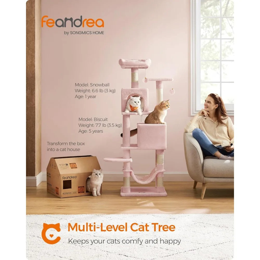 NBVCX Tall Cat Tree Condo With Scratching Posts Perches Caves Hammock Toys