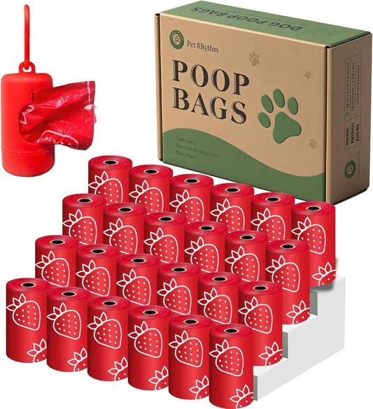Strawberry Scented Dog Poop Bags - 360 Count, Extra Large 13x9 Inch Leak-Proof, Eco-Friendly Pet Waste Bags with Dispenser