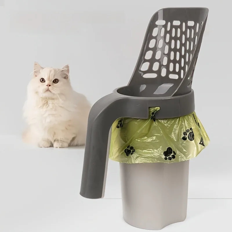Large-Capacity Cat Litter Scoop with Integrated Waste Bin – Portable, Easy-to-Clean Plastic Pet Waste Scoop