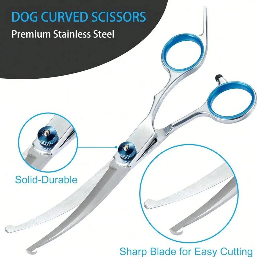 Professional Pet Grooming Scissors Kit Stainless Steel Dog Cat Hair Cutting Thinning Curved Straight Trimmer Shears with Comb & Case