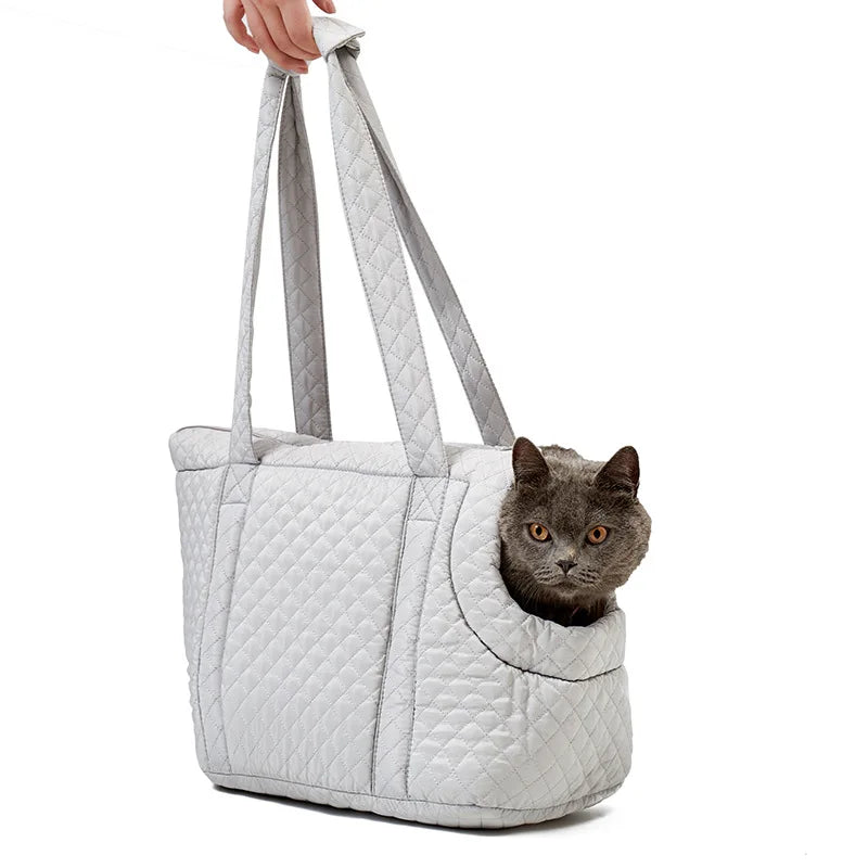 Ultra Light Quilted Pet Carrier Bag For Cats With Shoulder