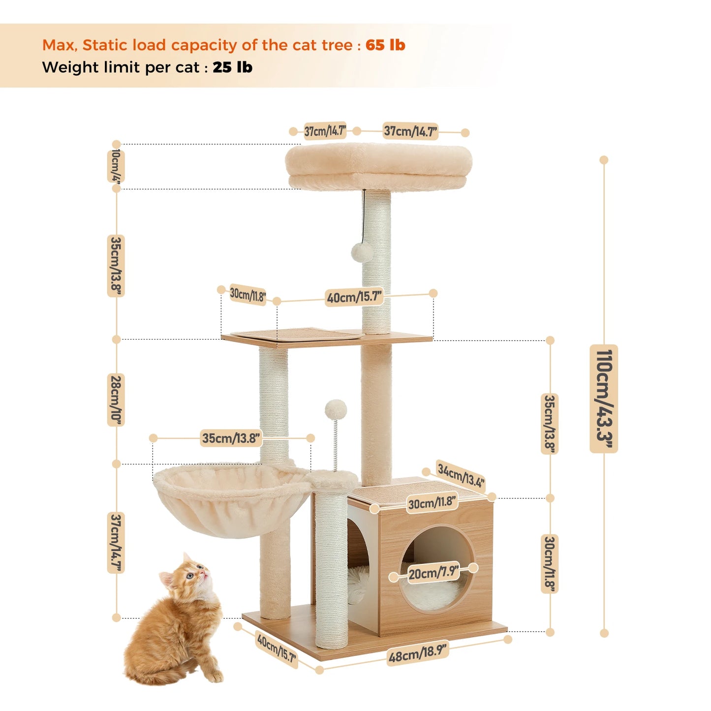 PAWZ Road Modern Cat Tree Three Level Wood Cat Tower