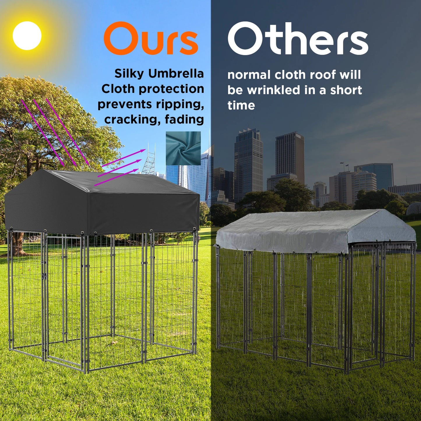 Outdoor Dog Kennel With Anti UV Waterproof Cover Metal Welded Wire Playpen