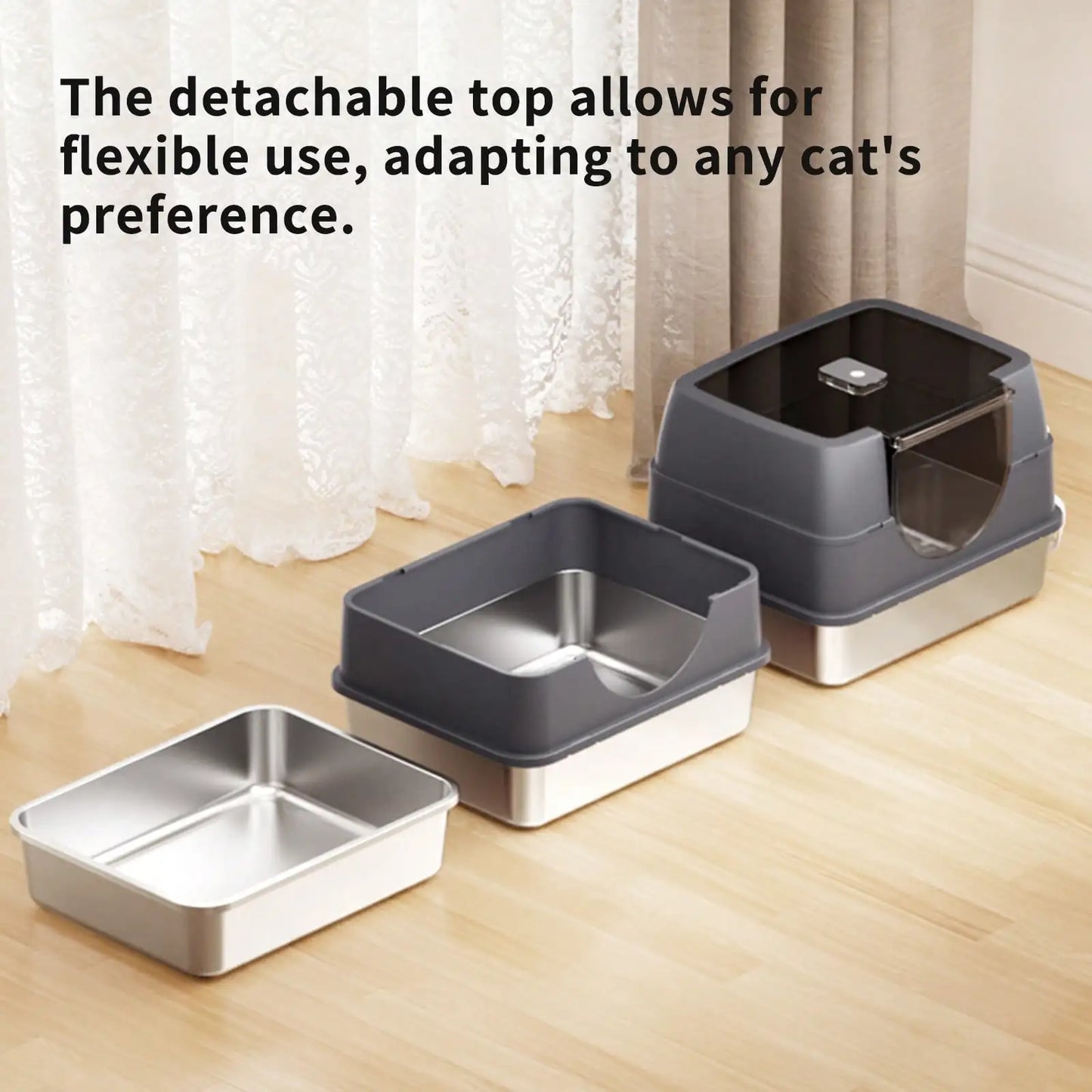 Stainless Steel Enclosed Cat Litter Box With Lid And Filter