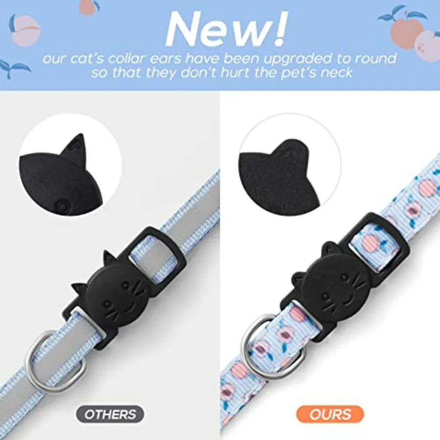 7 Pack Breakaway Cat Collars with Bells and Fruit Pendants, Safety Kitten Collar, Adjustable, Ideal for Girl Cats Boy Male Cats