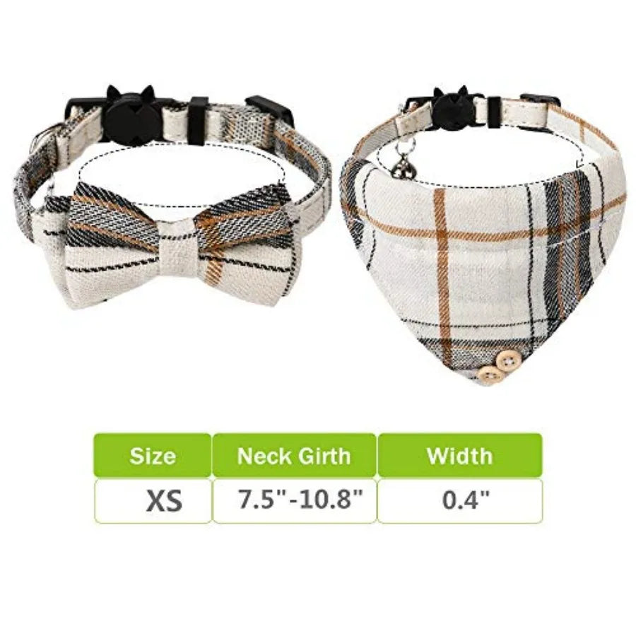 Breakaway Cat Collar with Bells - 2 Pack Cat Collar with Bells, Cat Collars with Bandana, Accessories for Pet Collars, Adjustab