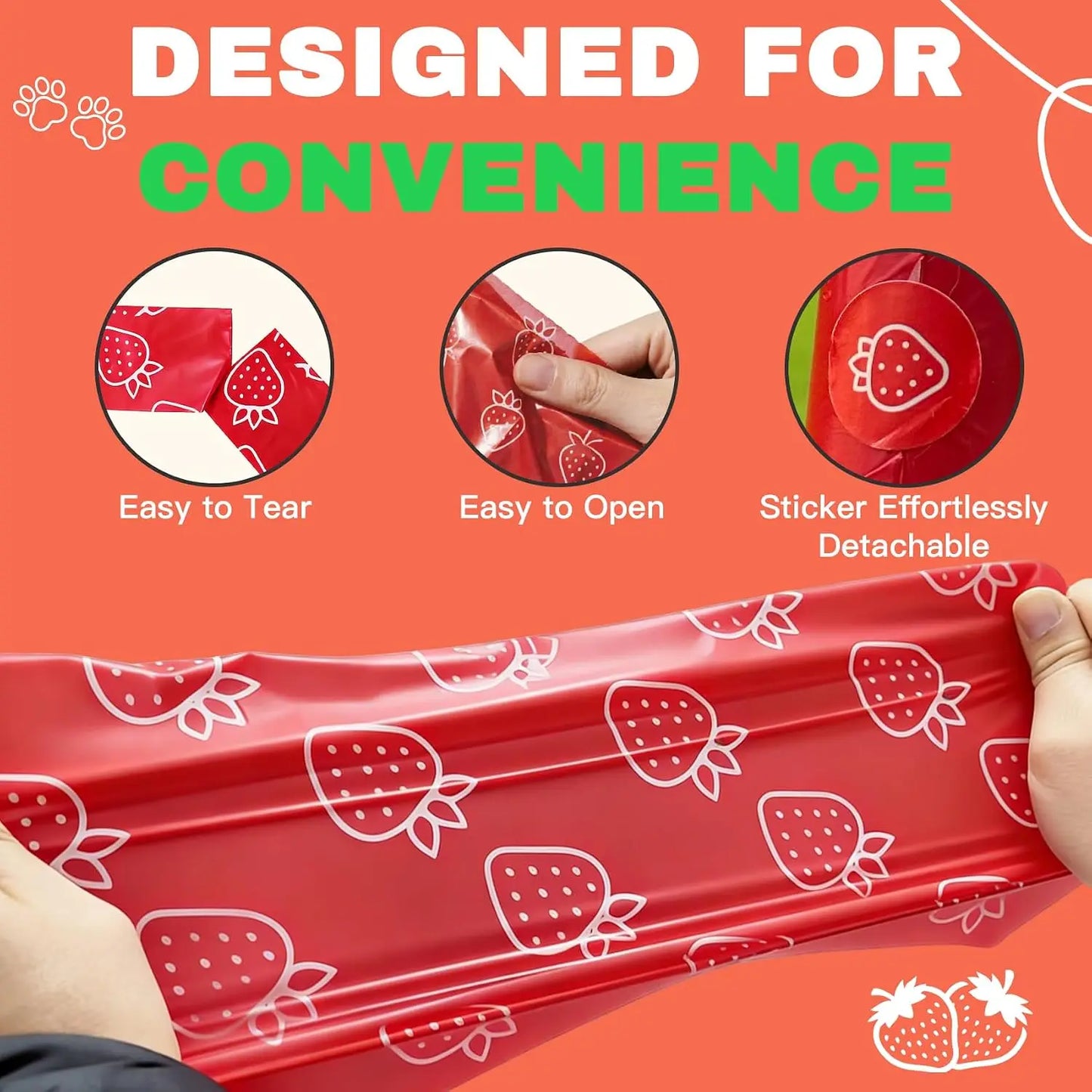 Strawberry Scented Dog Poop Bags - 360 Count, Extra Large 13x9 Inch Leak-Proof, Eco-Friendly Pet Waste Bags with Dispenser