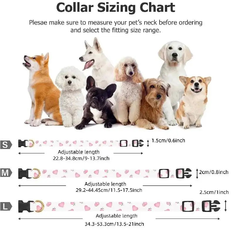 Solid Cotton Dog Cute Heart And Strawberry Design Small Medium Large Dogs Collar Handmade Pendant Pet Cat Puppies