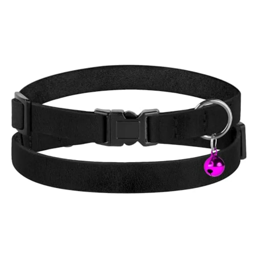 Breakaway Cat Collar Leather with Removable Bell - 13 Colors Available - Soft Adjustable Girl Boy Safety Lightweight Pet Kitten
