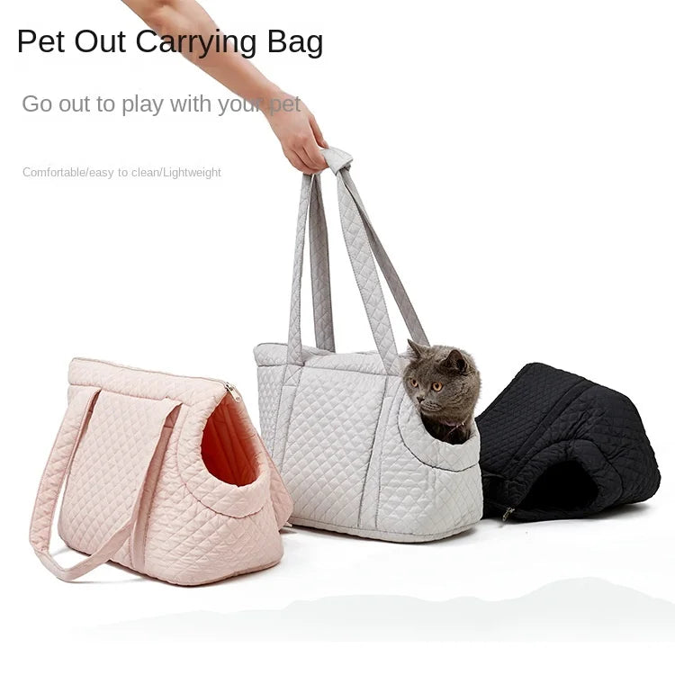 Ultra Light Quilted Pet Carrier Bag For Cats With Shoulder