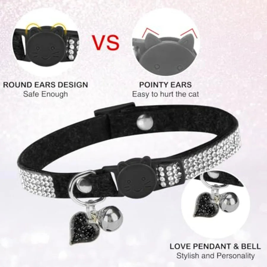 Rhinestone Cat Collar Breakaway with Bell, Diamond Cat Collar with Safety Buckle Quick Release for Girl Boy Small Kitten Pets P