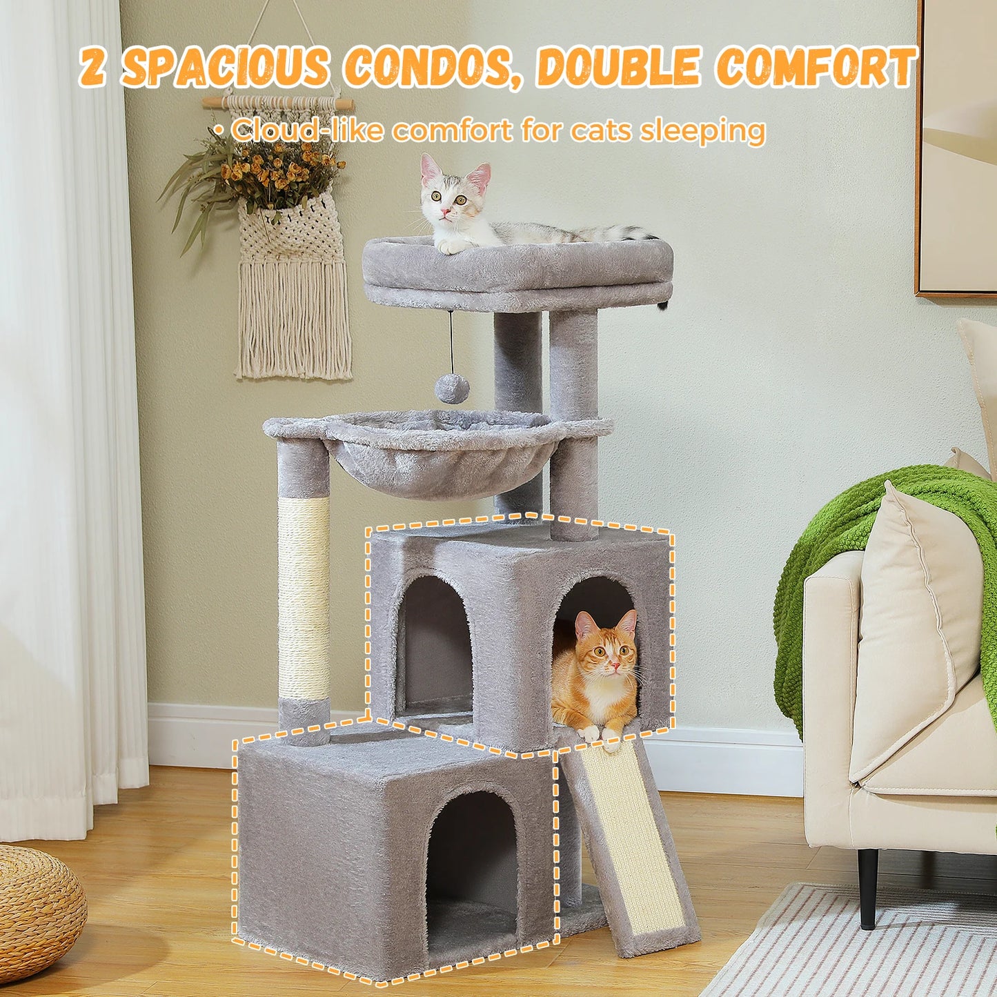 PAWZ Road Large Cat Tree Multi-Level Tower With Two Condos