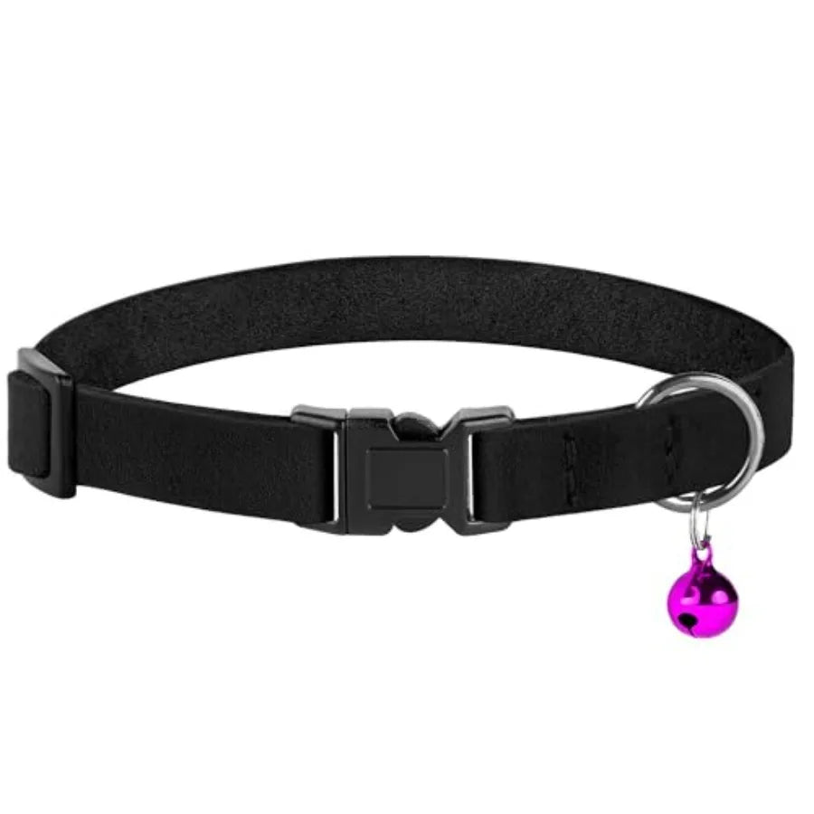Breakaway Cat Collar Leather with Removable Bell - 13 Colors Available - Soft Adjustable Girl Boy Safety Lightweight Pet Kitten