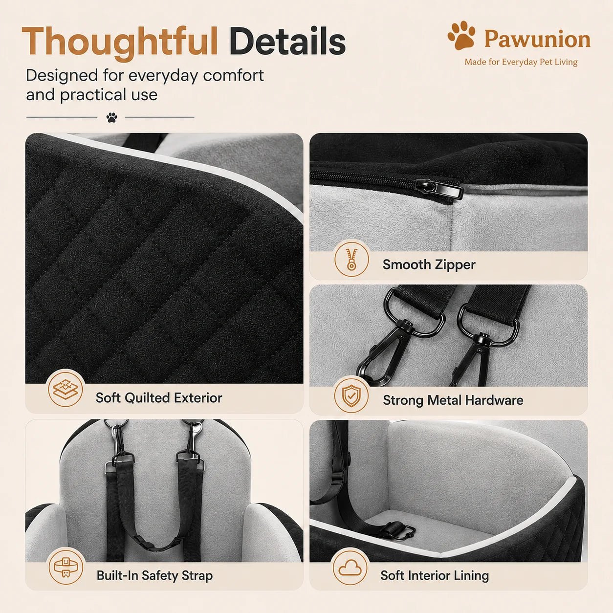 Dog Car Seat With Memory Foam Booster And Washable Cover