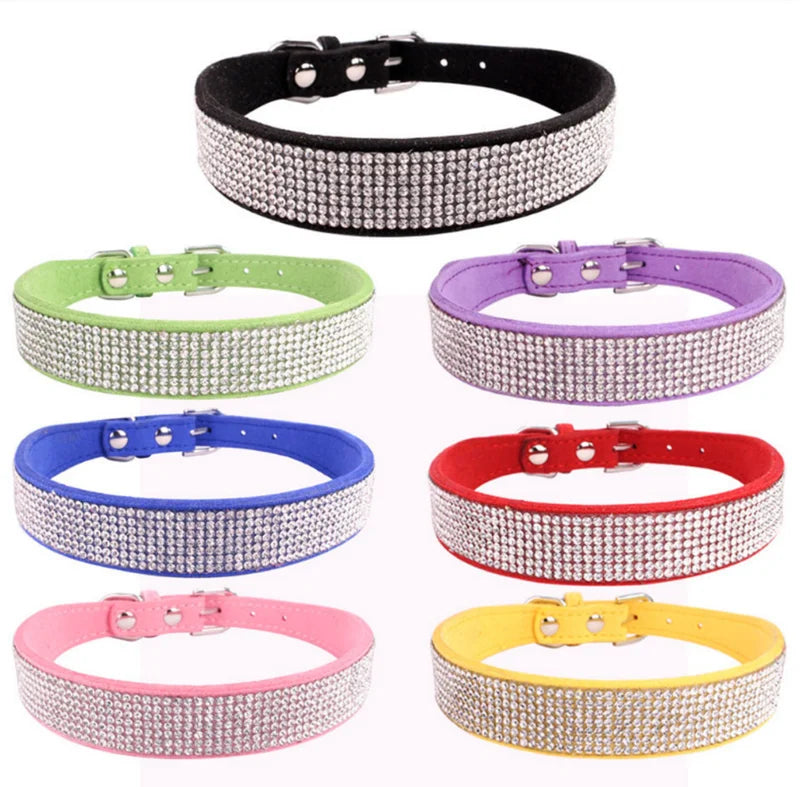 Dog Collar Rhinestone Bling Sparkle Soft Velvet  Microfiber Adjustable XS S M L