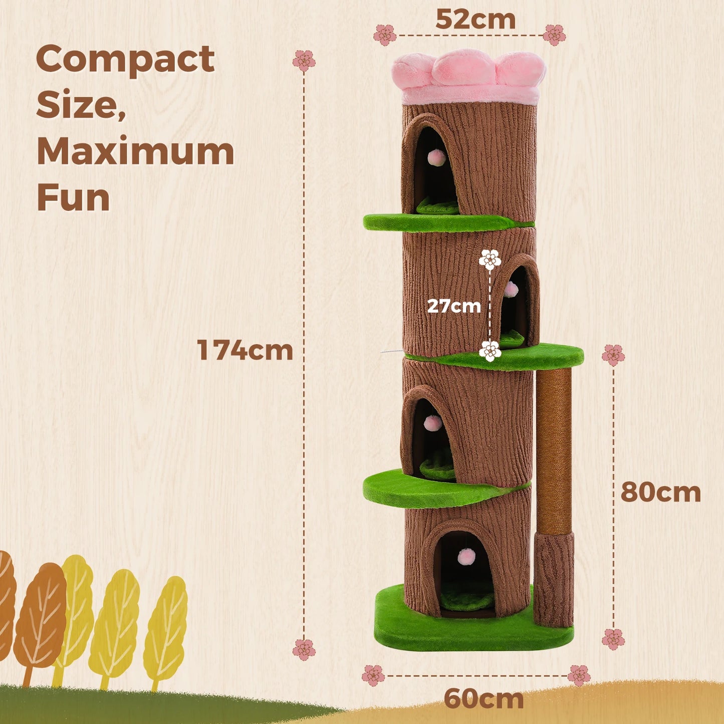 PAWZ Road Large Cat Tree Tower With Four Condos Indoor