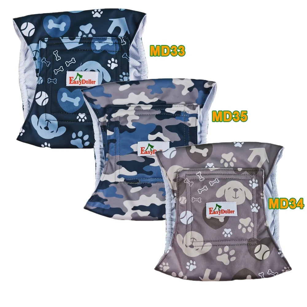3 Pcs Washable Male Dog Diaper Cute Claw Bone Print Pet Sanitary Panties for Puppy Reusable Nappy Belly Wrap Leak Proof Diapers