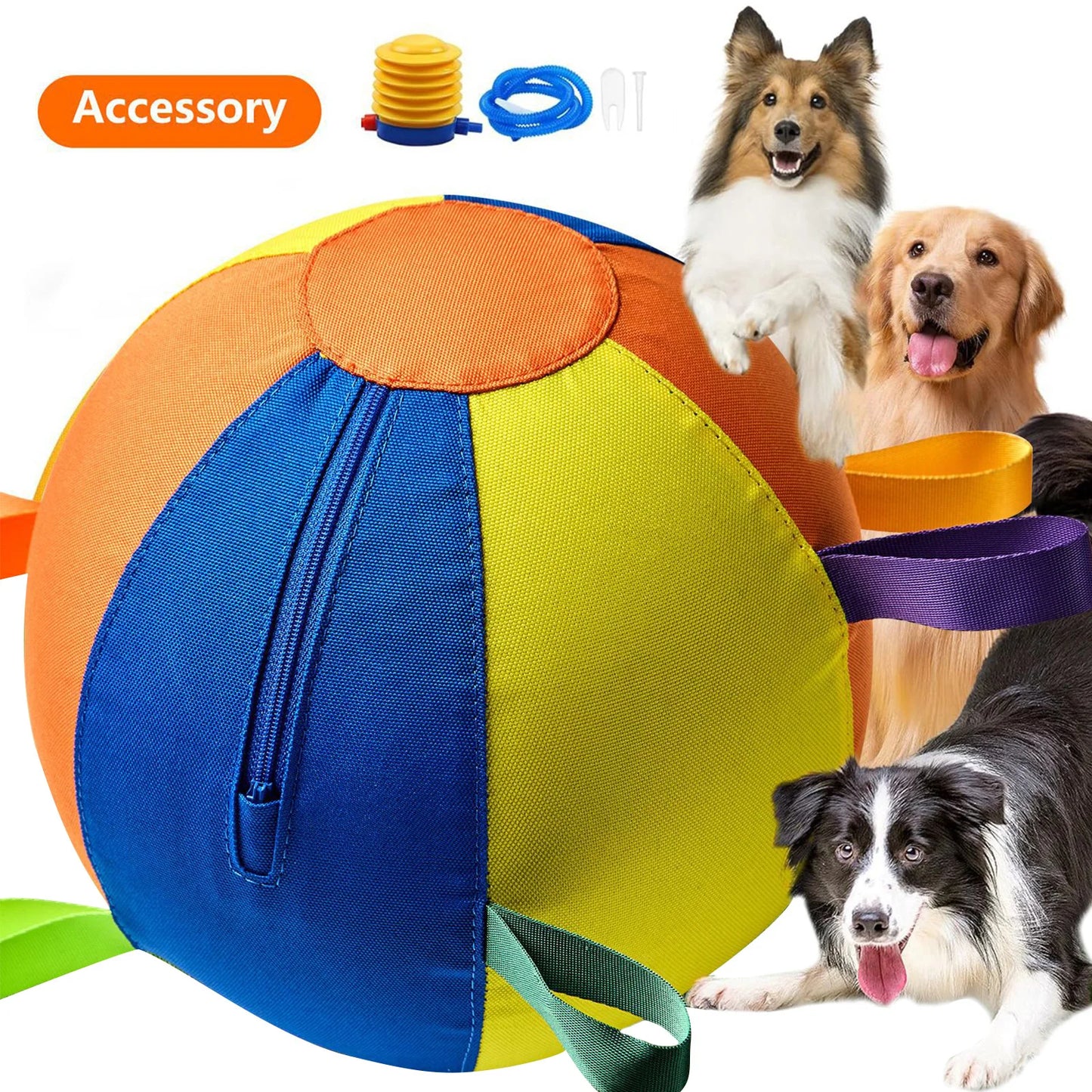 Herding Ball With Straps Inflatable Chew Resistant Fabric Dog Ball