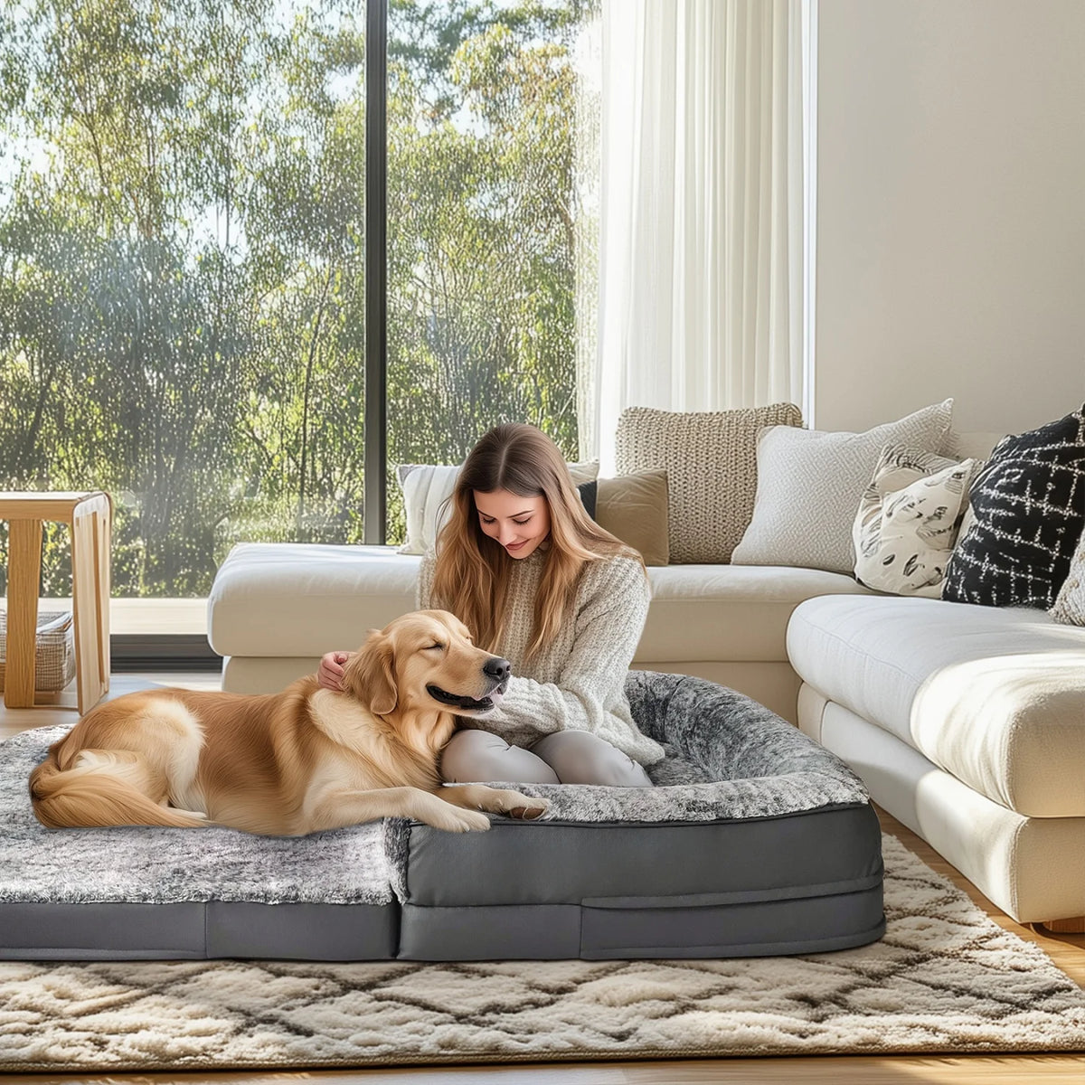 Bingopaw Foldable Orthopedic Dog Bed With Removable Plush Cover