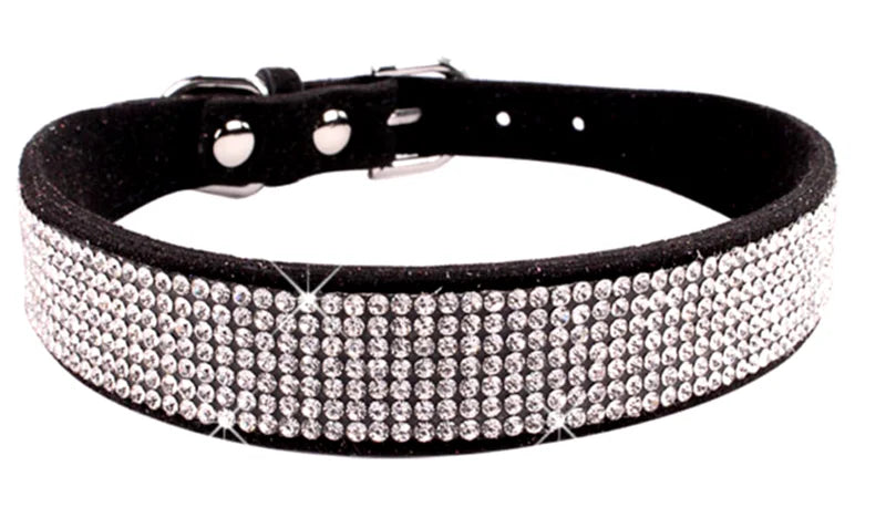 Dog Collar Rhinestone Bling Sparkle Soft Velvet  Microfiber Adjustable XS S M L
