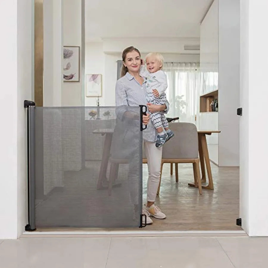 Extra Wide and Extra Tall Retractable Baby Gate Extends up to 71" Wide, 39.3" 100cm Tall, Grey/Pet Retractable Gates for Stairs