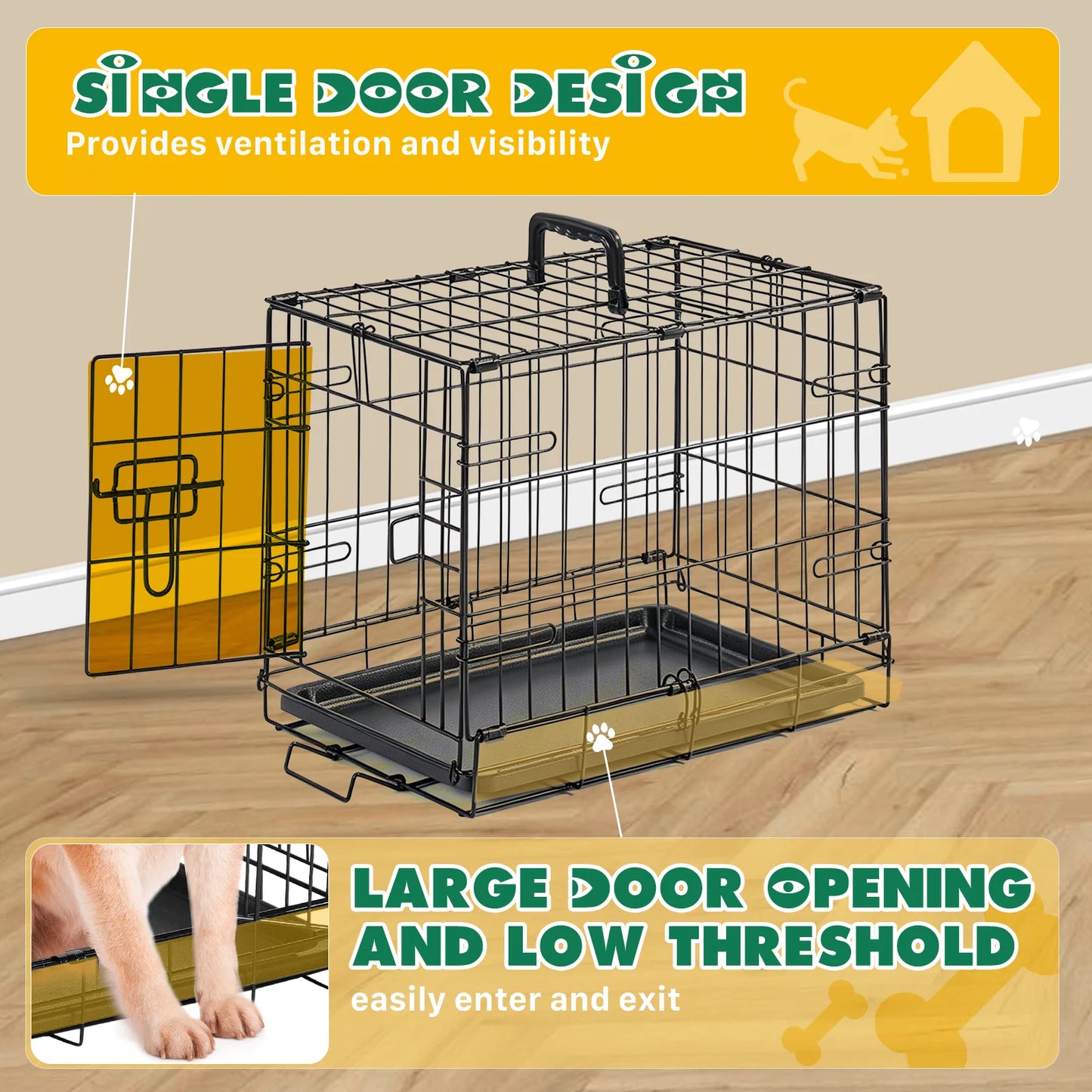 JHK Metal Dog Crate With Secure Lock And Foldable Tray
