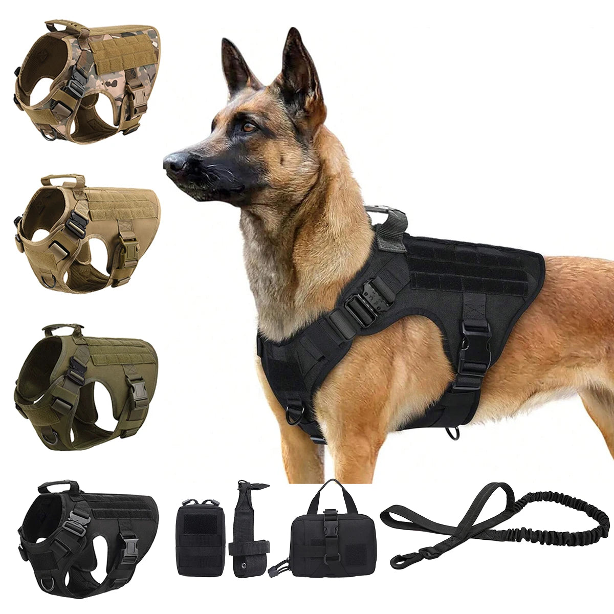 Tactical Dog Harness With Molle Pouches And Reflective Vest