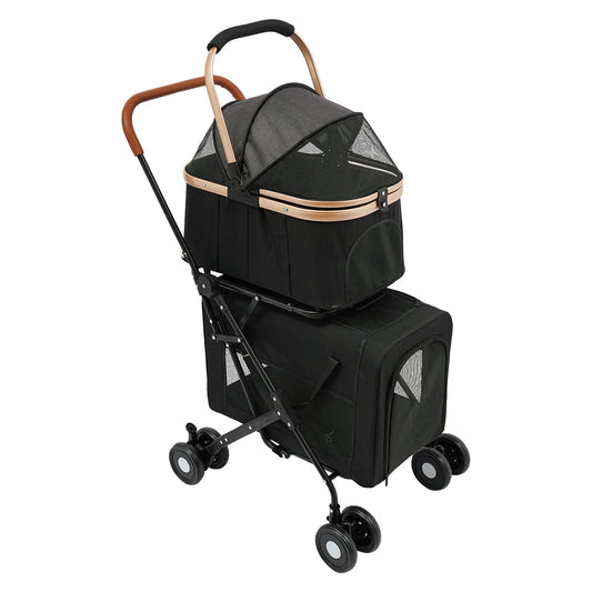 Dog and Cat Stroller Foldable Pet Stroller for Small and Medium Dogs 2 Tiers 35kg Load-Capacity for Traveling/Shopping