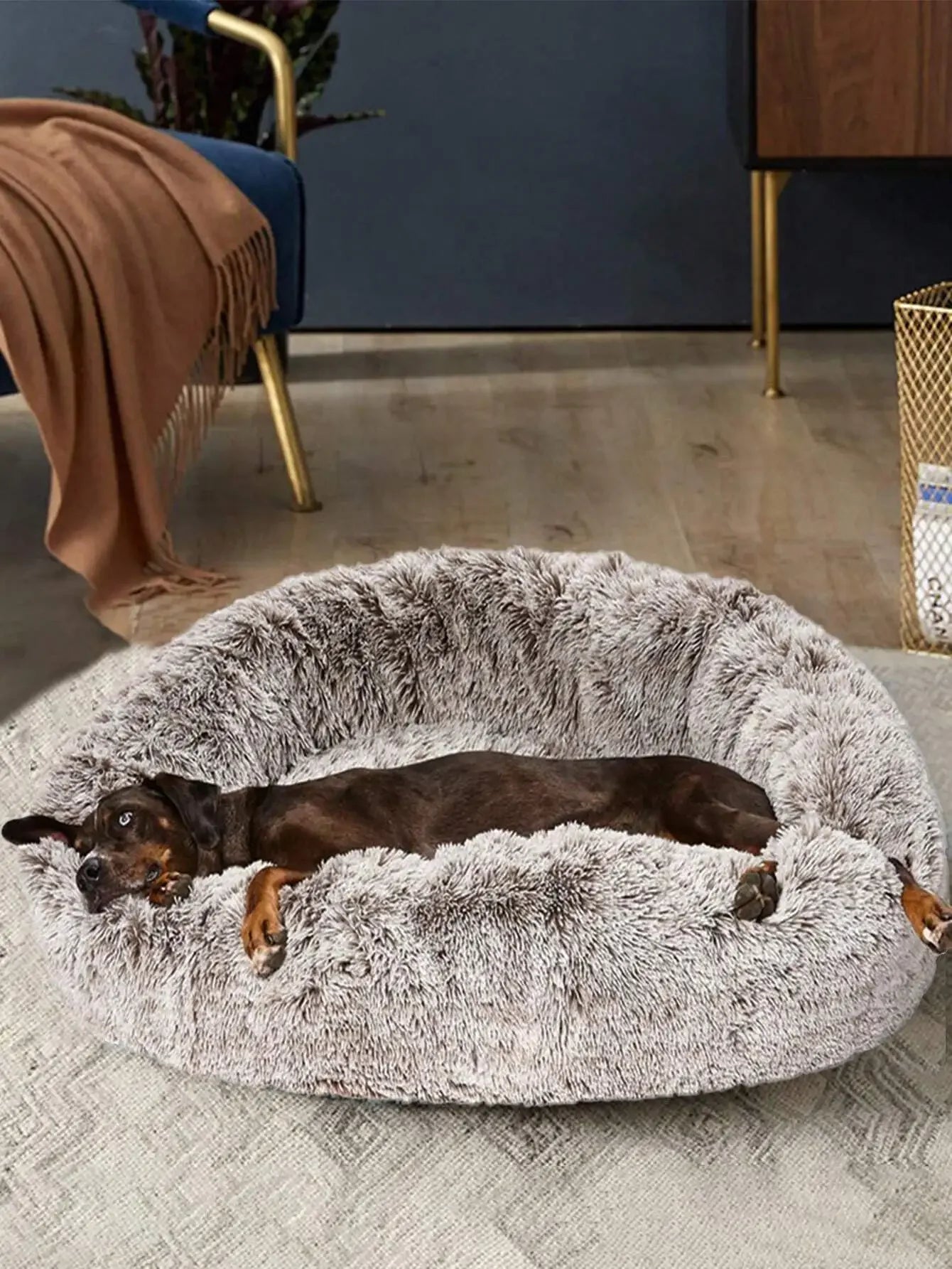 1pc Plush Round Pet Bed With Non-Slip Bottom, Winter Use For Small, Medium, And Large Dogs And Cats