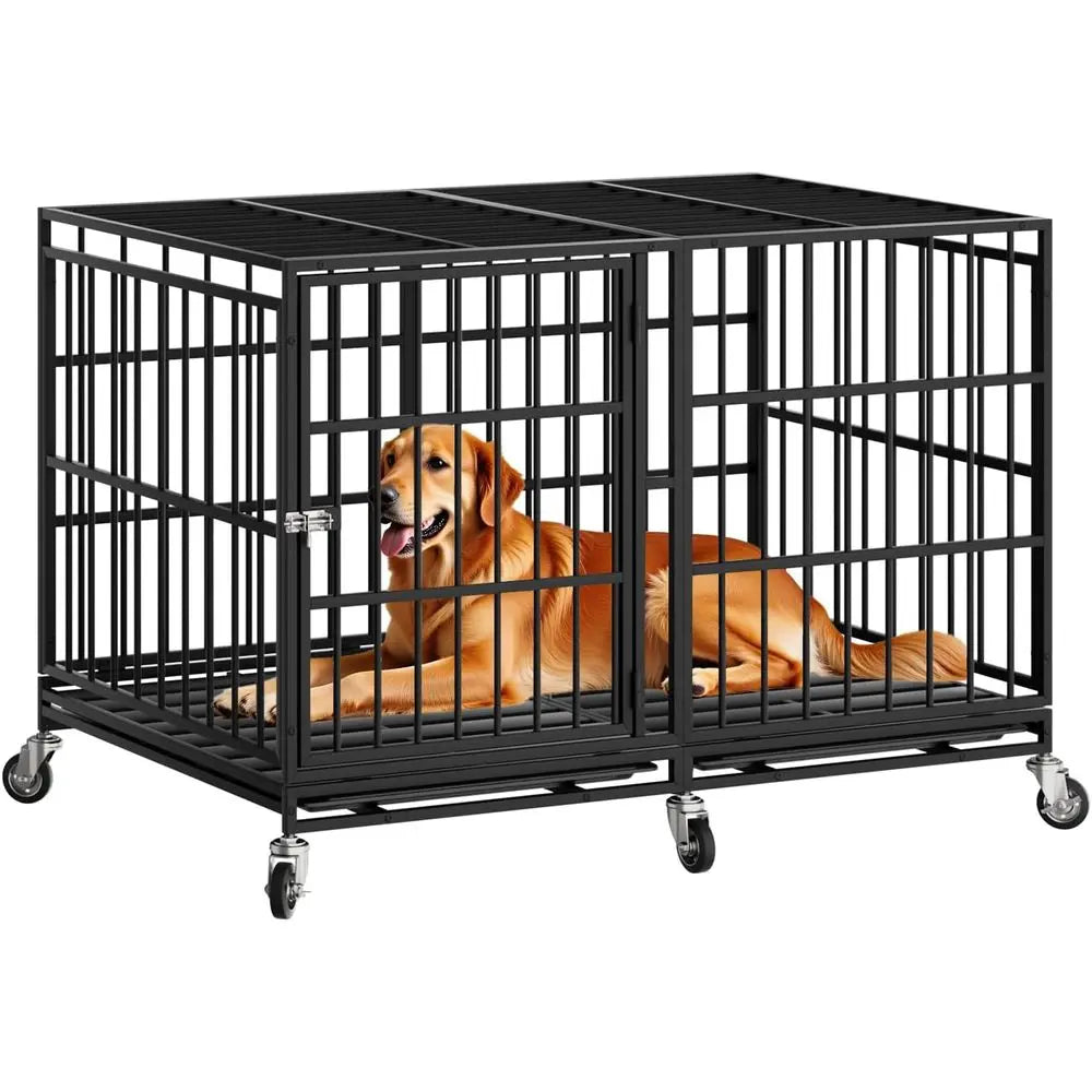 Extra Large XL XXL Heavy-Duty Dog Crate with Wheels and Removable Tray for Large Dogs