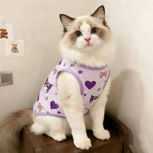 Hello Kitty Cat Tank Top, Anti-Shedding Cute Cartoon Sleeveless Summer Shirt for Cats, Lightweight Breathable Pet Clothes
