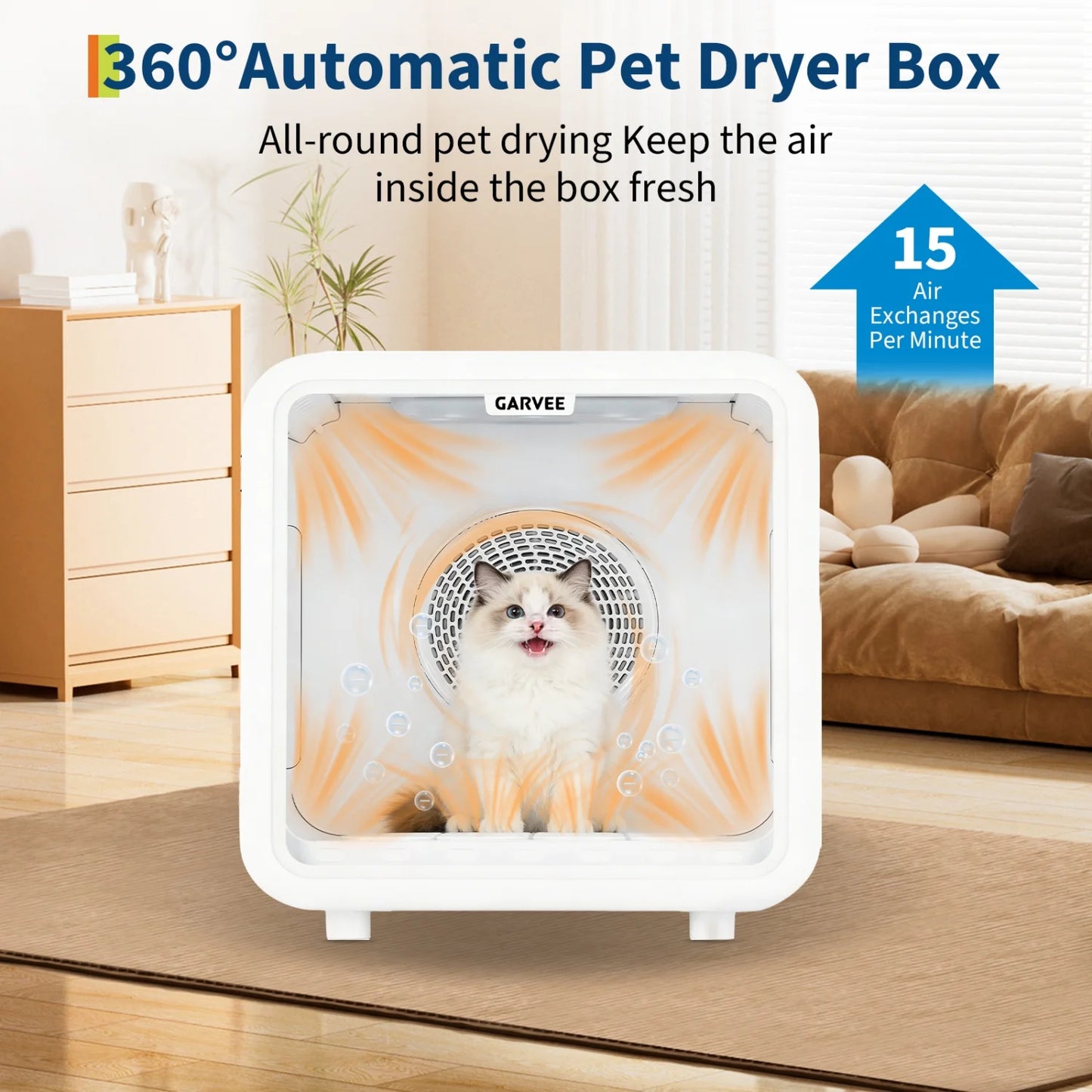 72L Automatic Pet Drying Box, 360° Efficient Pet Grooming Blower with 5 Air Outlets, Quiet Smart Temperature Control Pet Dryer Box for Cats Small Medium Dogs