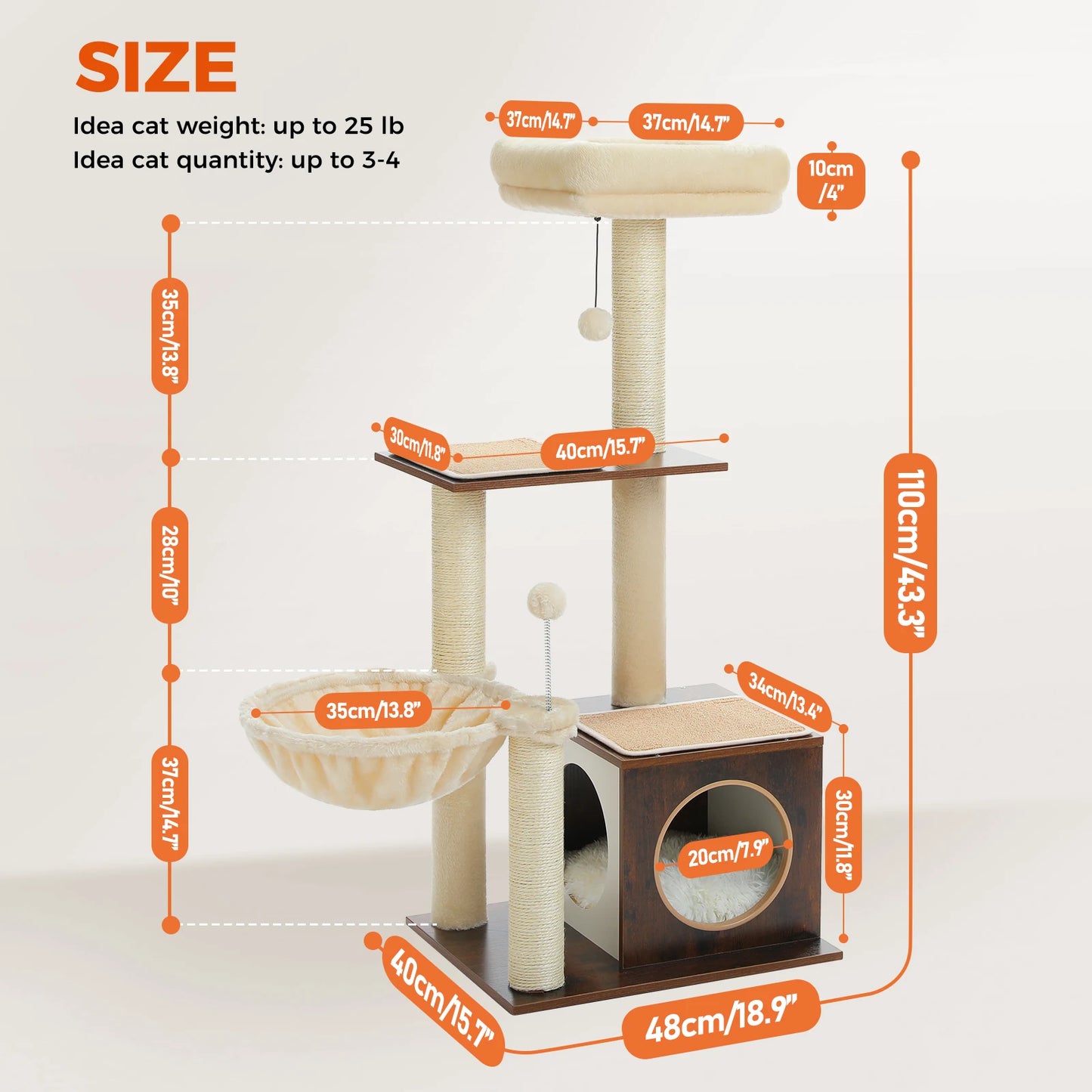 PAWZ Road Modern Cat Tree Three Level Wood Cat Tower