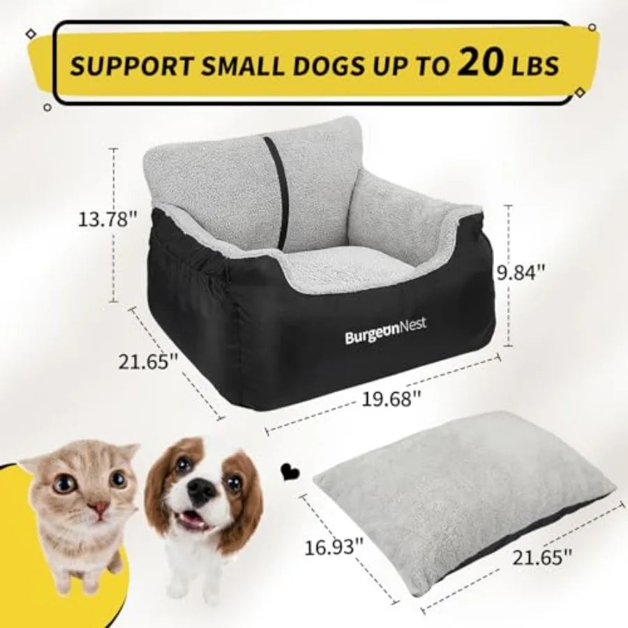 Dog Car Seat for Small Dogs, Soft Pet Car Travel Home Bed Under 25 lbs, Fully Detachable and Washable Cat Booster Carseats with